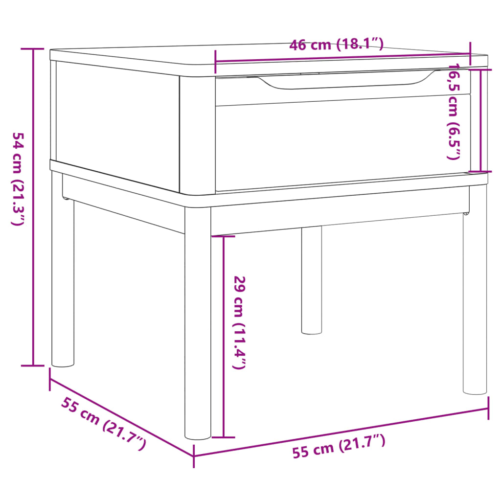 vidaXL Lamp Table FLORO White 55x55x54 cm Solid Wood Pine