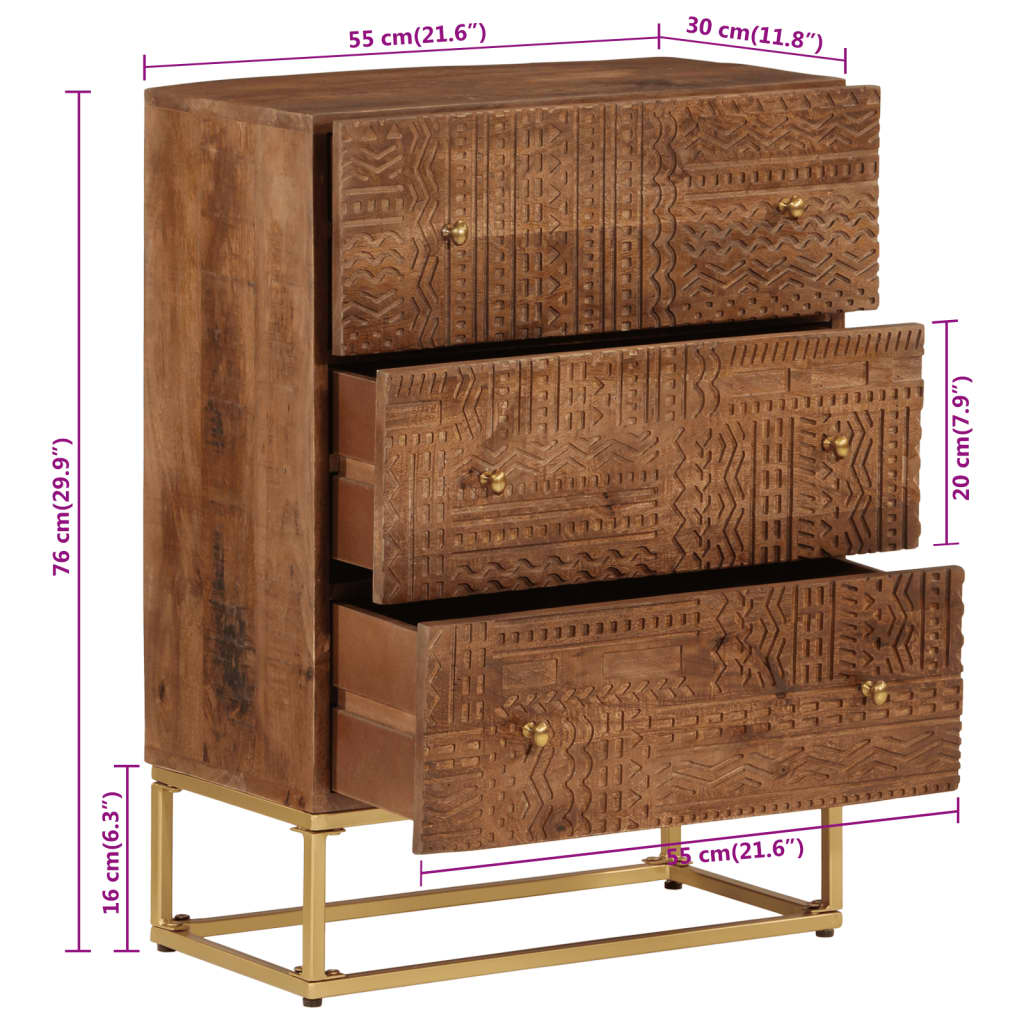 vidaXL Chest of Drawers 55x30x76 cm Solid Wood Mango and Iron