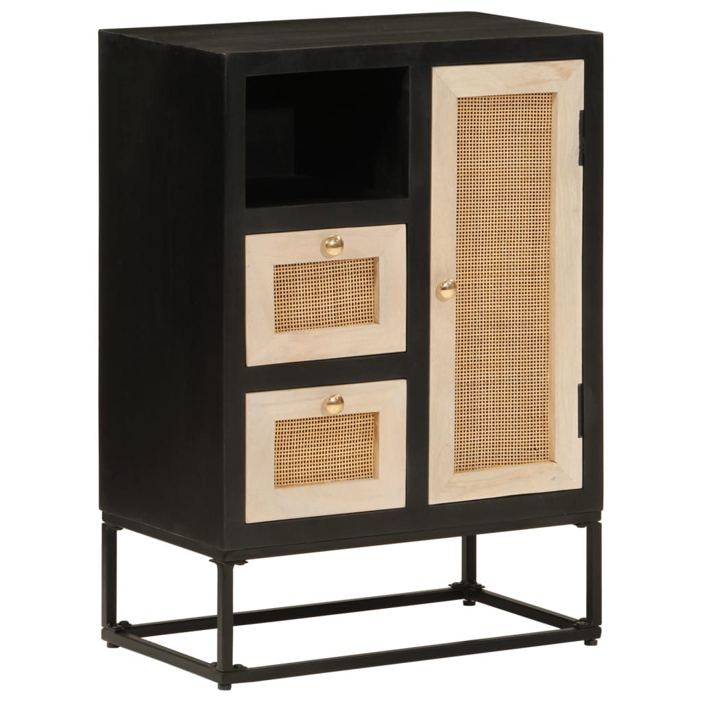 vidaXL Sideboard Black 55x30x76 cm Solid Wood Mango and Iron