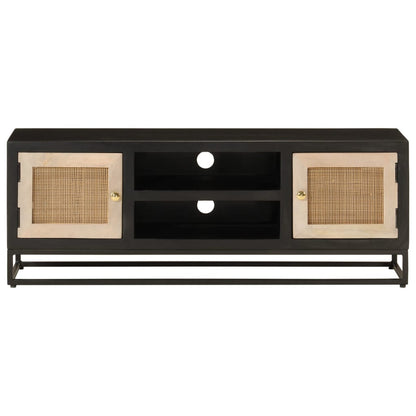 vidaXL TV Cabinet Black 110x30x40 cm Solid Wood Mango and Iron