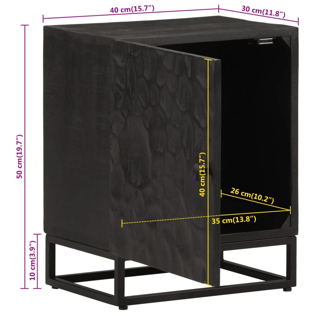 vidaXL Bedside Cabinet Black 40x30x50 cm Solid Wood Mango and Iron
