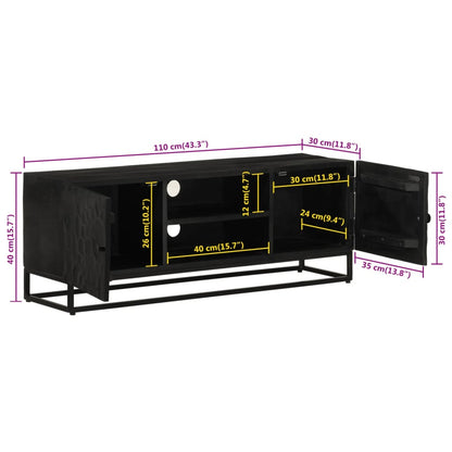 vidaXL TV Cabinet Black 110x30x40 cm Solid Wood Mango and Iron