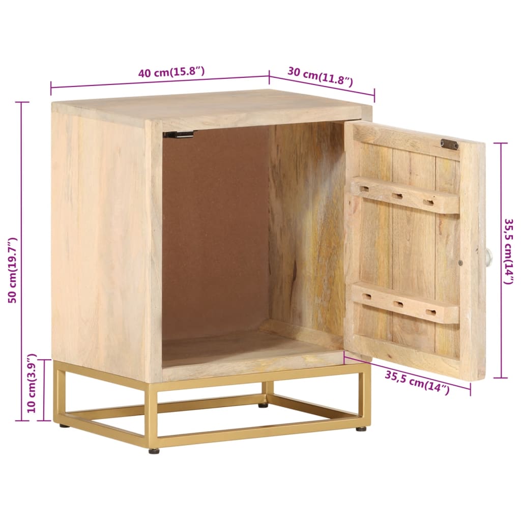 vidaXL Bedside Cabinet 40x30x50 cm Solid Wood Mango and Iron