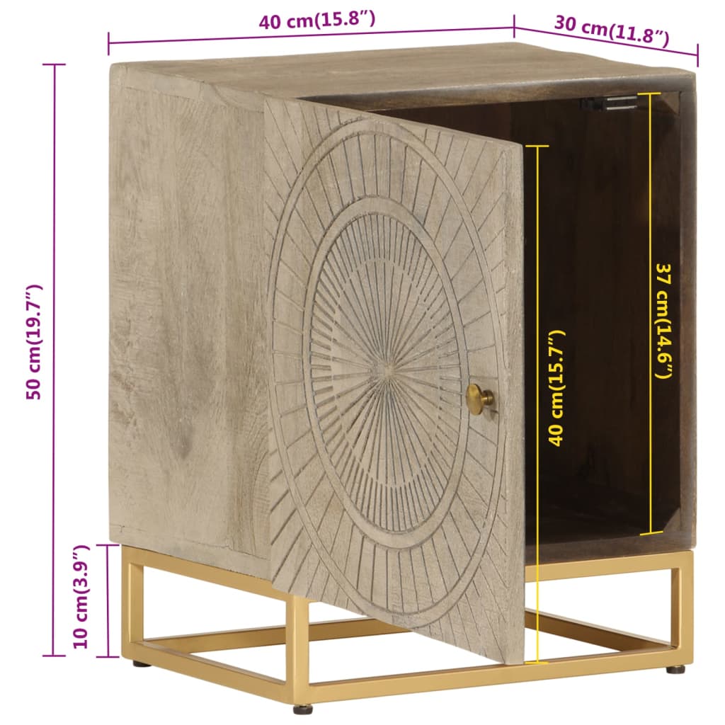 vidaXL Bedside Cabinet 40x30x50 cm Solid Wood Mango and Iron