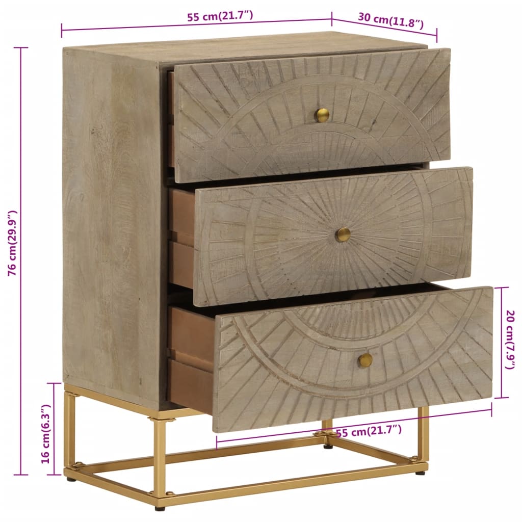 vidaXL Chest of Drawers 55x30x76 cm Solid Wood Mango and Iron