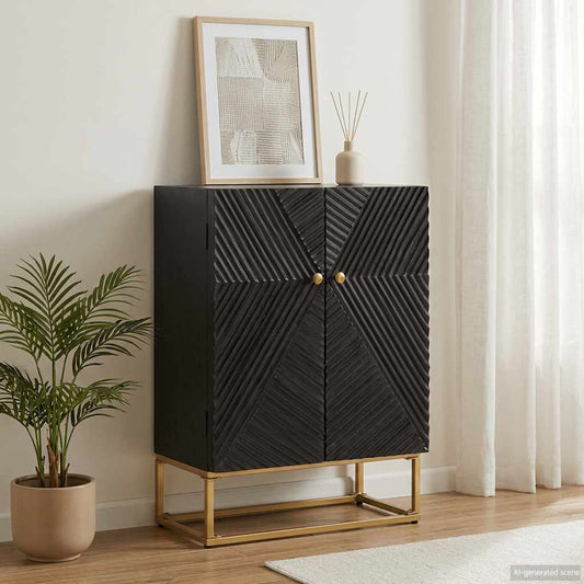 vidaXL Sideboard Black 55x30x76 cm Solid Wood Mango and Iron