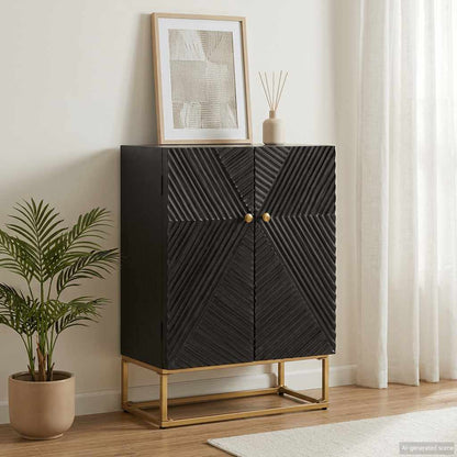 vidaXL Sideboard Black 55x30x76 cm Solid Wood Mango and Iron
