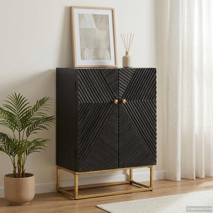 vidaXL Sideboard Black 55x30x76 cm Solid Wood Mango and Iron