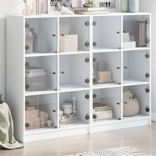 vidaXL Bookcase with Doors White 136x37x109 cm Engineered Wood