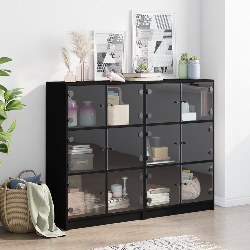 vidaXL Bookcase | Black | Engineered wood, glass | Large | Bookcase