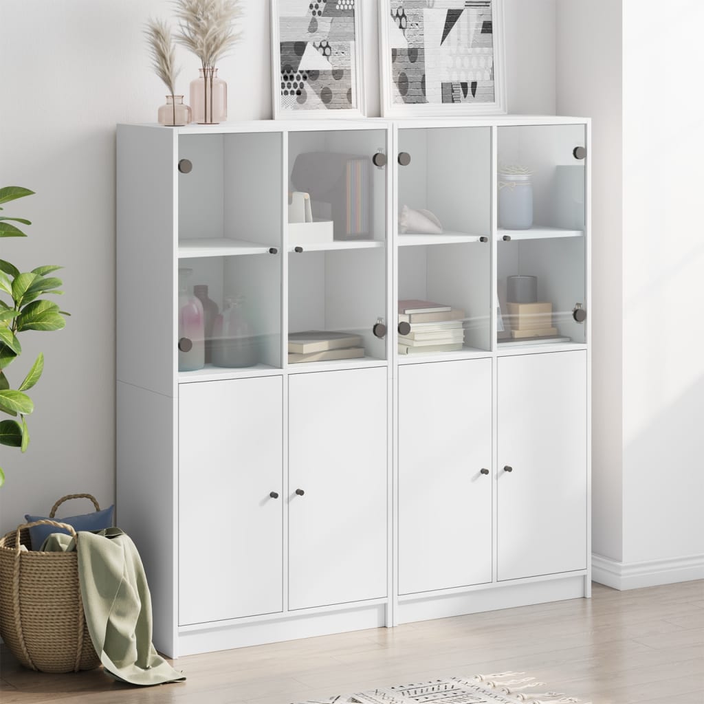 vidaXL Bookcase with Doors White 136x37x142 cm Engineered Wood