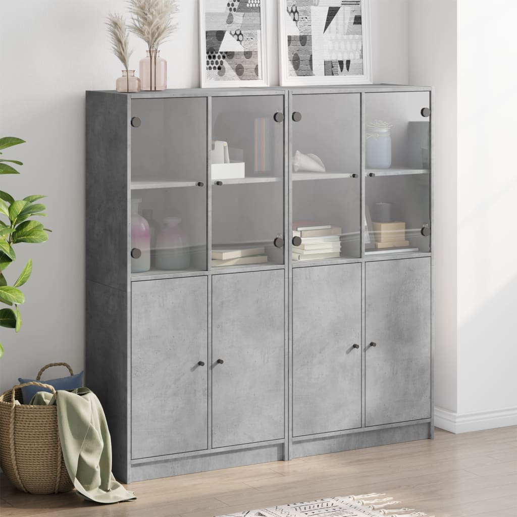 vidaXL Bookcase with Doors Concrete Grey 136x37x142 cm Engineered Wood