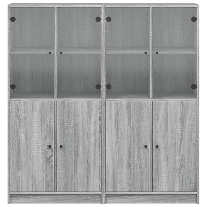 vidaXL Bookcase with Doors Grey Sonoma 136x37x142 cm Engineered Wood