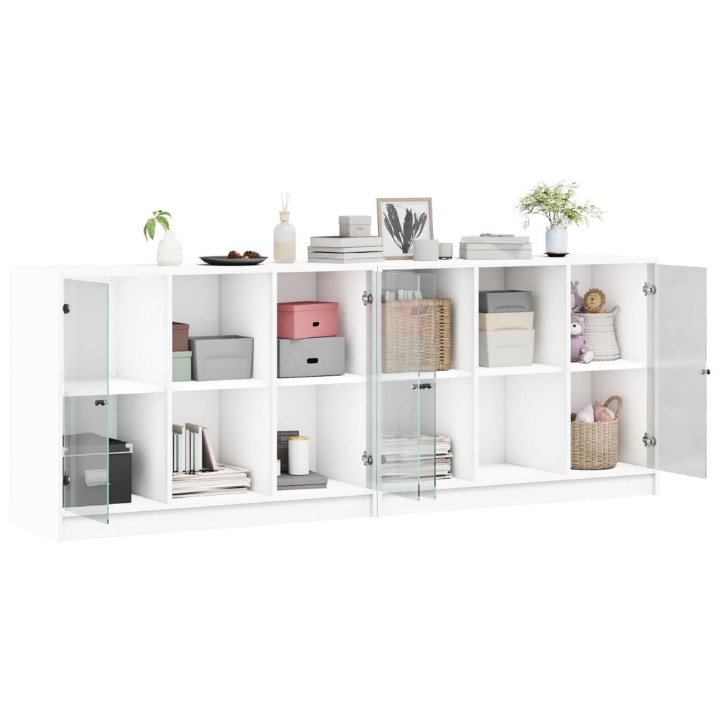 vidaXL Bookcase with Doors White 204x37x75 cm Engineered Wood