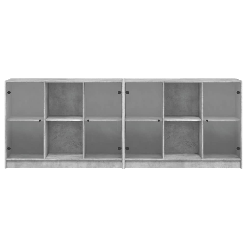 vidaXL Bookcase with Doors Concrete Grey 204x37x75 cm Engineered Wood