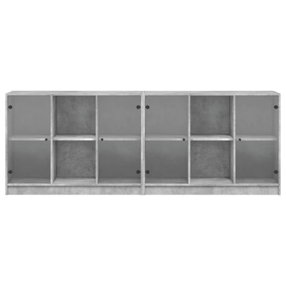 vidaXL Bookcase with Doors Concrete Grey 204x37x75 cm Engineered Wood