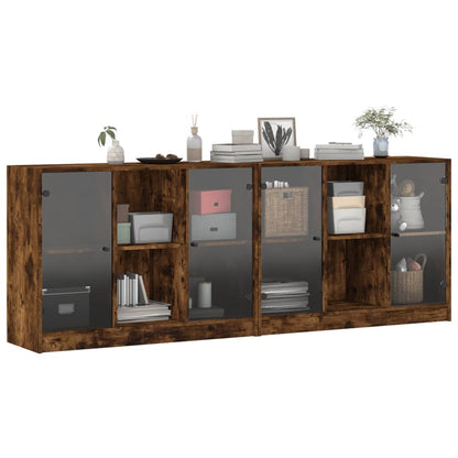 vidaXL Bookcase with Doors Smoked Oak 204x37x75 cm Engineered Wood