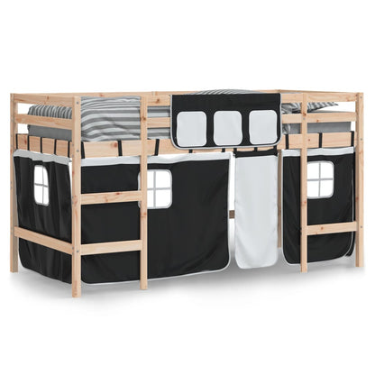 vidaXL Kids' Loft Bed with Curtains without Mattress White&Black 80x200cm