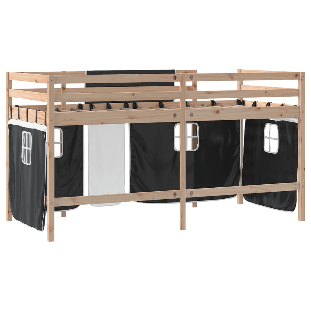 vidaXL Kids' Loft Bed with Curtains without Mattress White&Black 80x200cm