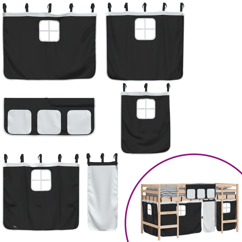 vidaXL Kids' Loft Bed with Curtains without Mattress White&Black 80x200cm