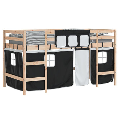 vidaXL Kids' Loft Bed with Curtains without Mattress White&Black 90x200cm