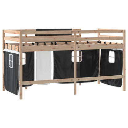 vidaXL Kids' Loft Bed with Curtains without Mattress White&Black 90x200cm