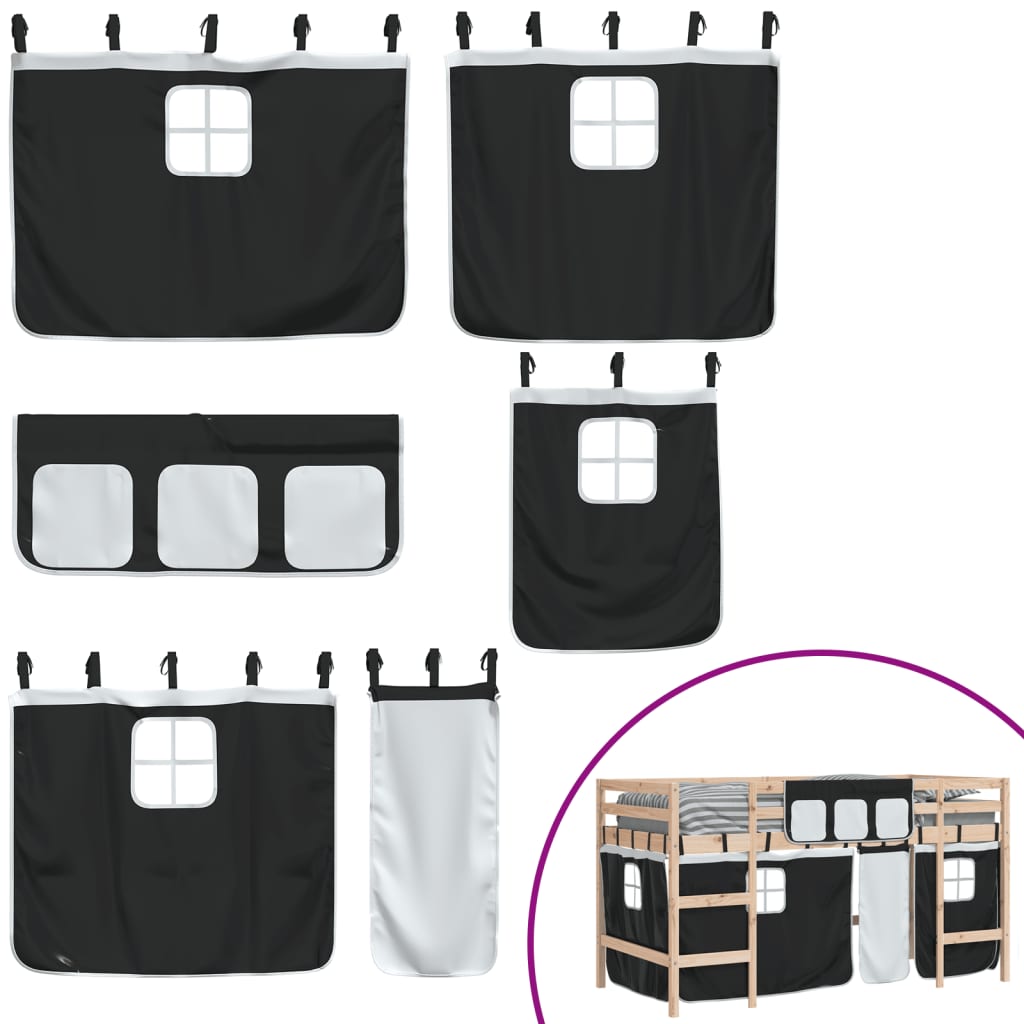 vidaXL Kids' Loft Bed with Curtains without Mattress White&Black 90x200cm