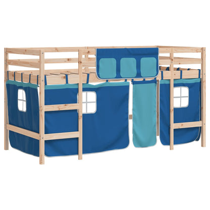 vidaXL Kids' Loft Bed with Curtains without Mattress Blue 90x200cm