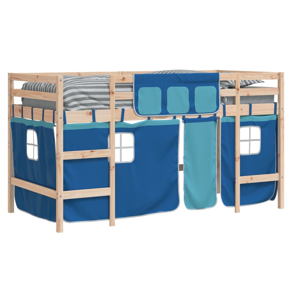 vidaXL Kids' Loft Bed with Curtains without Mattress Blue 90x200cm