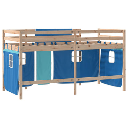vidaXL Kids' Loft Bed with Curtains without Mattress Blue 90x200cm