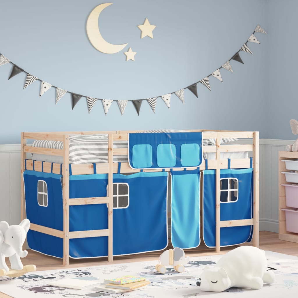 vidaXL Kids' Loft Bed with Curtains without Mattress Blue 90x200cm