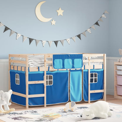 vidaXL Kids' Loft Bed with Curtains without Mattress Blue 90x200cm