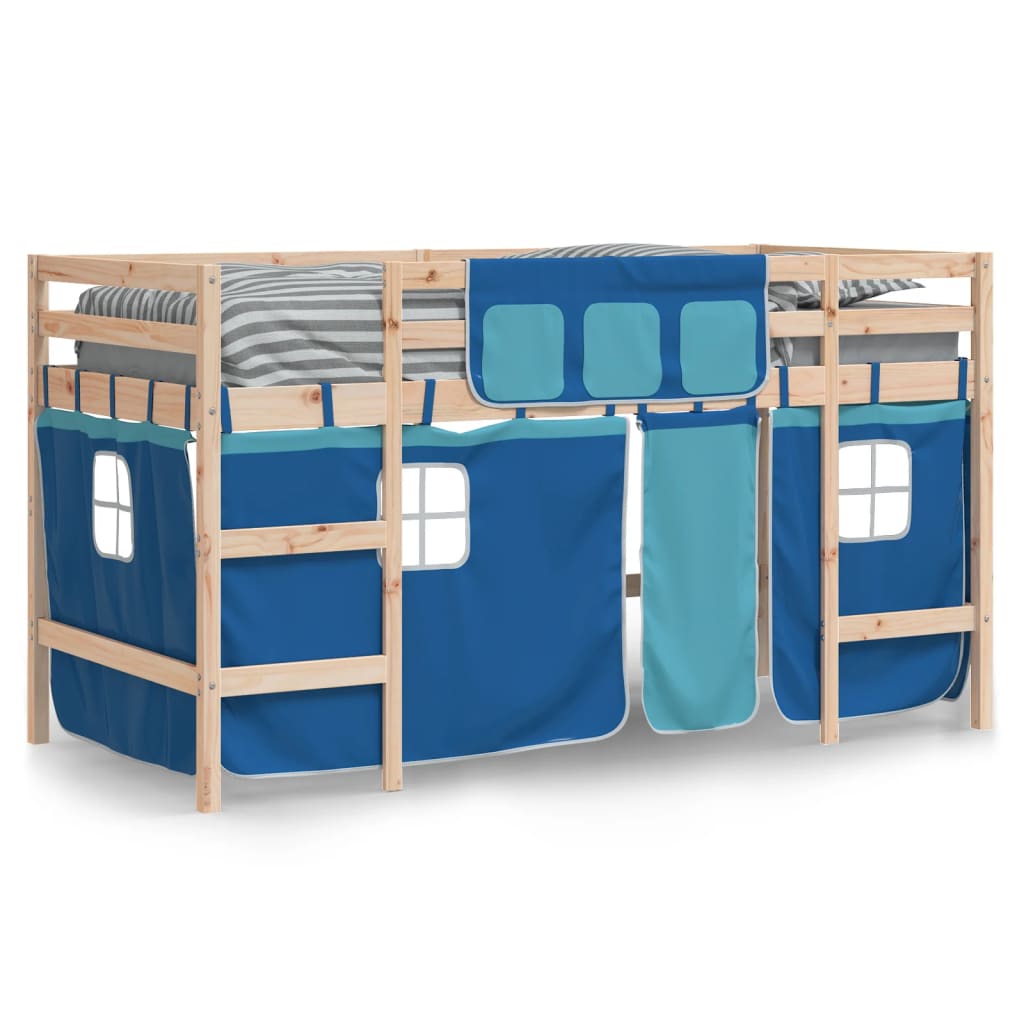 vidaXL Kids' Loft Bed with Curtains without Mattress Blue 90x190cm