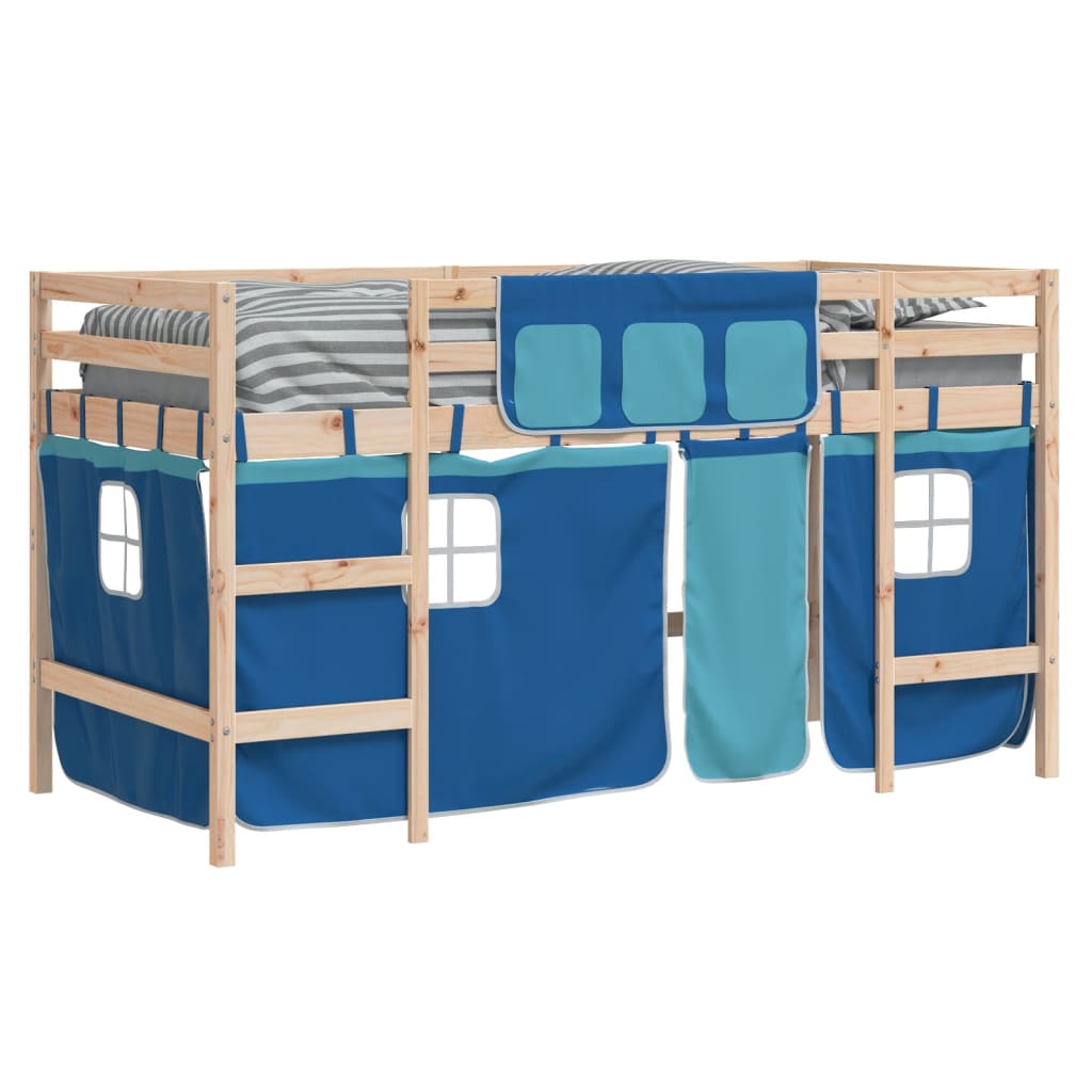 vidaXL Kids' Loft Bed with Curtains without Mattress Blue 90x190cm