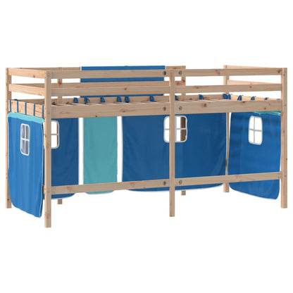 vidaXL Kids' Loft Bed with Curtains without Mattress Blue 90x190cm