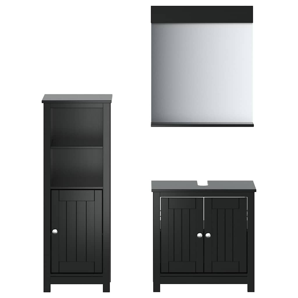 vidaXL 3 Piece Bathroom Furniture Set "BERG" Black Solid Wood Pine