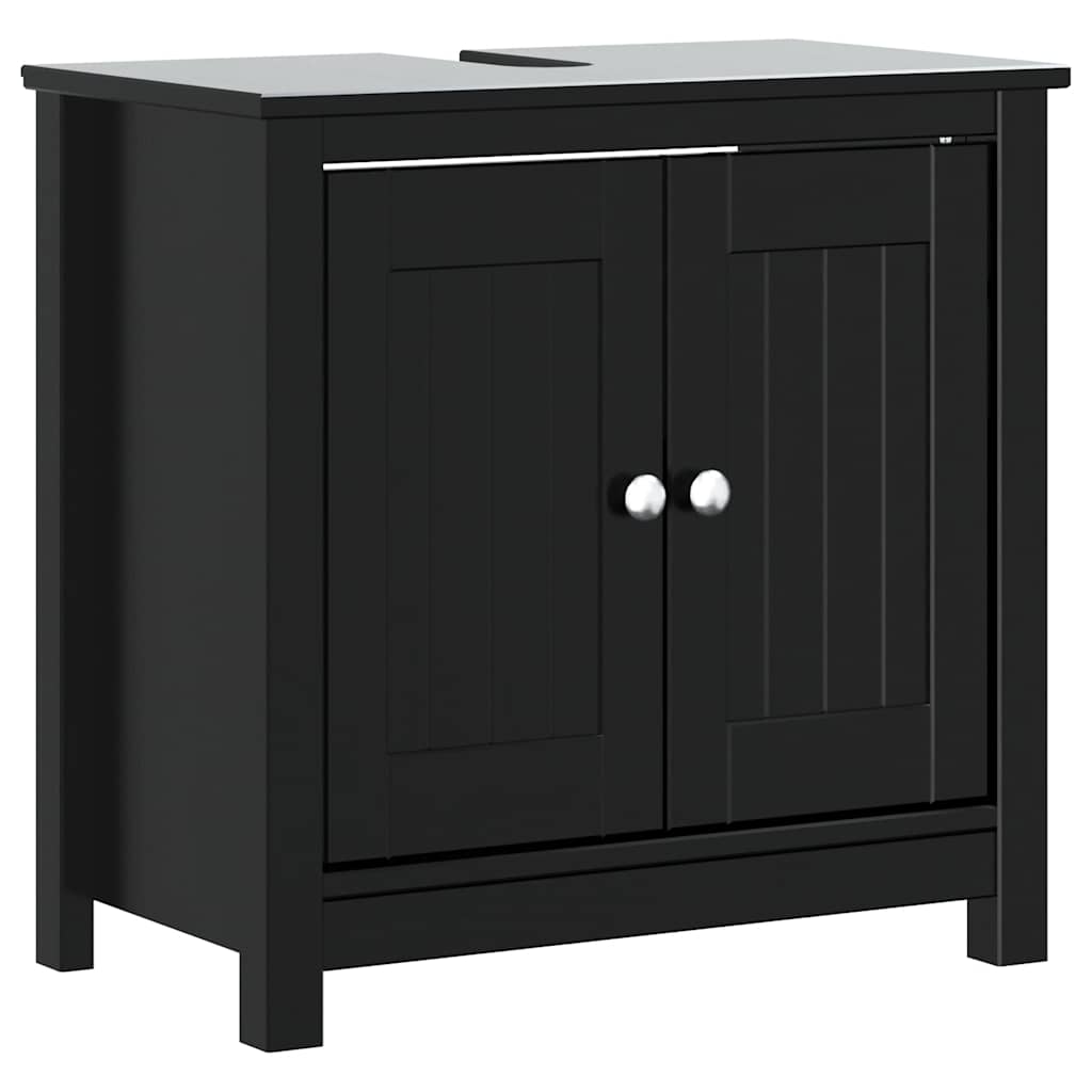 vidaXL 3 Piece Bathroom Furniture Set "BERG" Black Solid Wood Pine