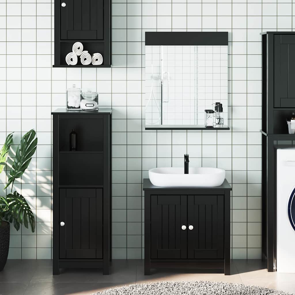 vidaXL 3 Piece Bathroom Furniture Set "BERG" Black Solid Wood Pine