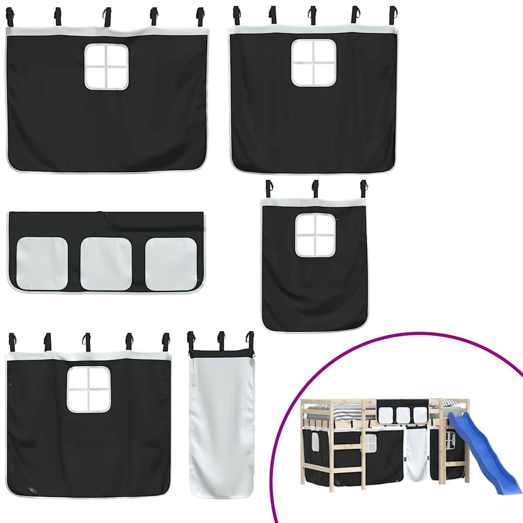 vidaXL Curtains for Loft Bed White and Black Polyester