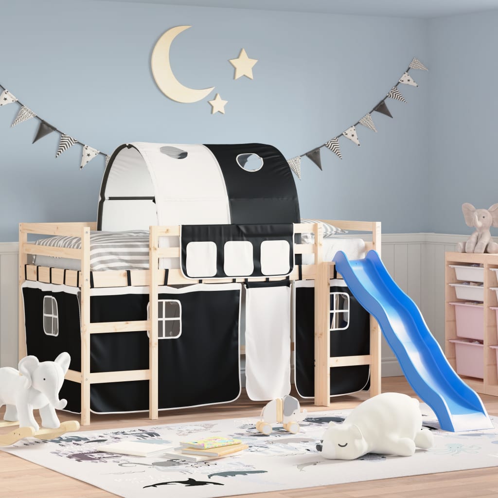 vidaXL Curtains for Loft Bed with Tunnel White and Black Polyester