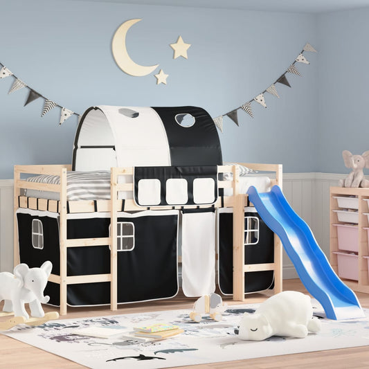 vidaXL Curtains for Loft Bed with Tunnel White and Black Polyester