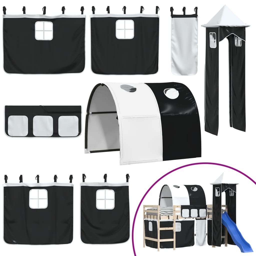 vidaXL Curtains for Loft Bed with Tunnel and Tower White and Black
