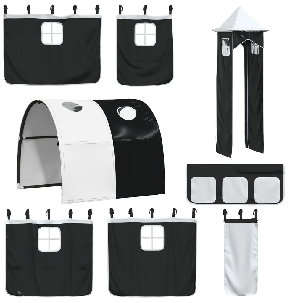 vidaXL Curtains for Loft Bed with Tunnel and Tower White and Black