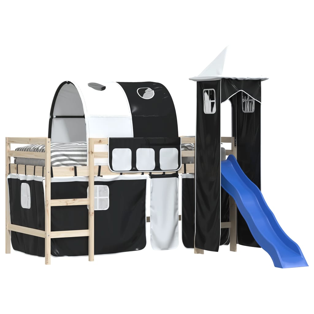 vidaXL Curtains for Loft Bed with Tunnel and Tower White and Black