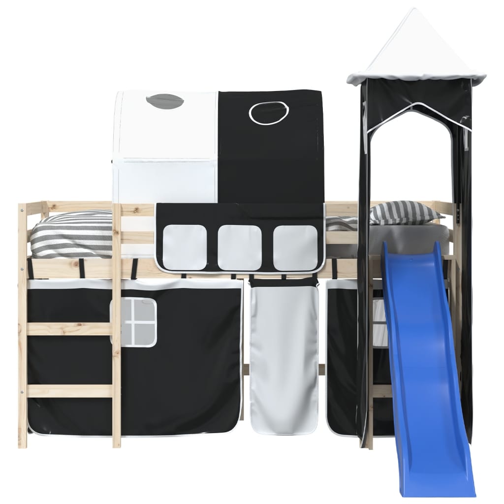 vidaXL Curtains for Loft Bed with Tunnel and Tower White and Black