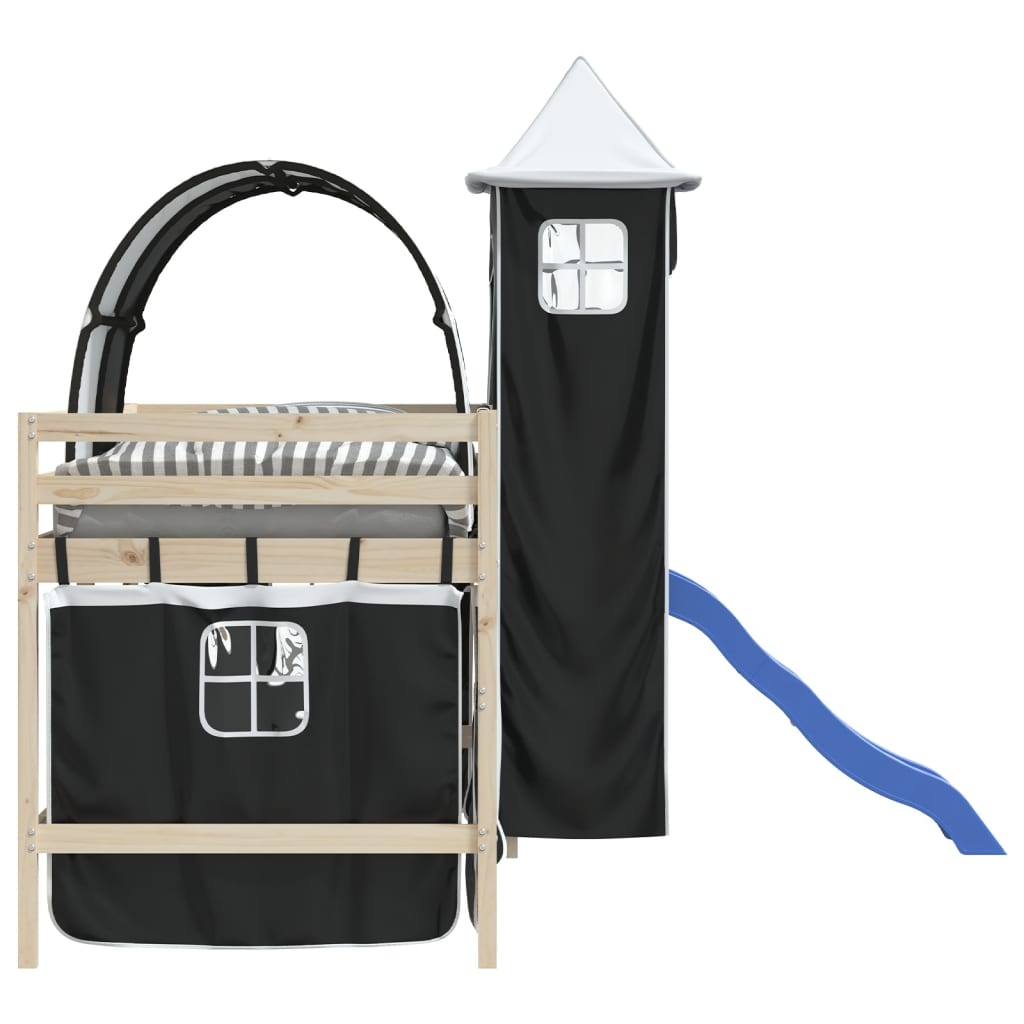 vidaXL Curtains for Loft Bed with Tunnel and Tower White and Black