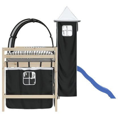 vidaXL Curtains for Loft Bed with Tunnel and Tower White and Black