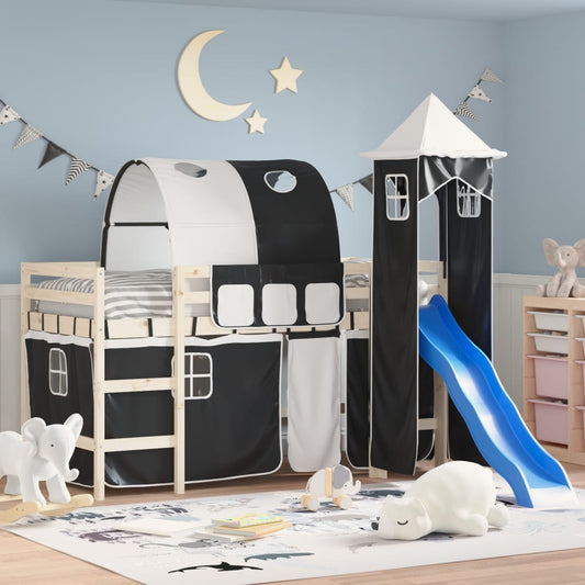 vidaXL Curtains for Loft Bed with Tunnel and Tower White and Black