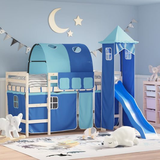 vidaXL Curtains for Loft Bed with Tunnel and Tower Blue