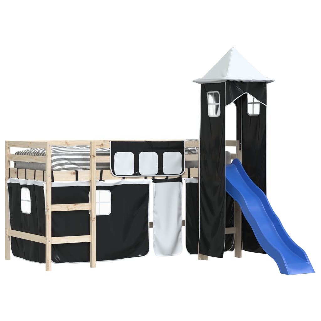 vidaXL Curtains for Loft Bed with Tower White and Black Polyester